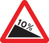 Steep hill downwards ahead (10%)